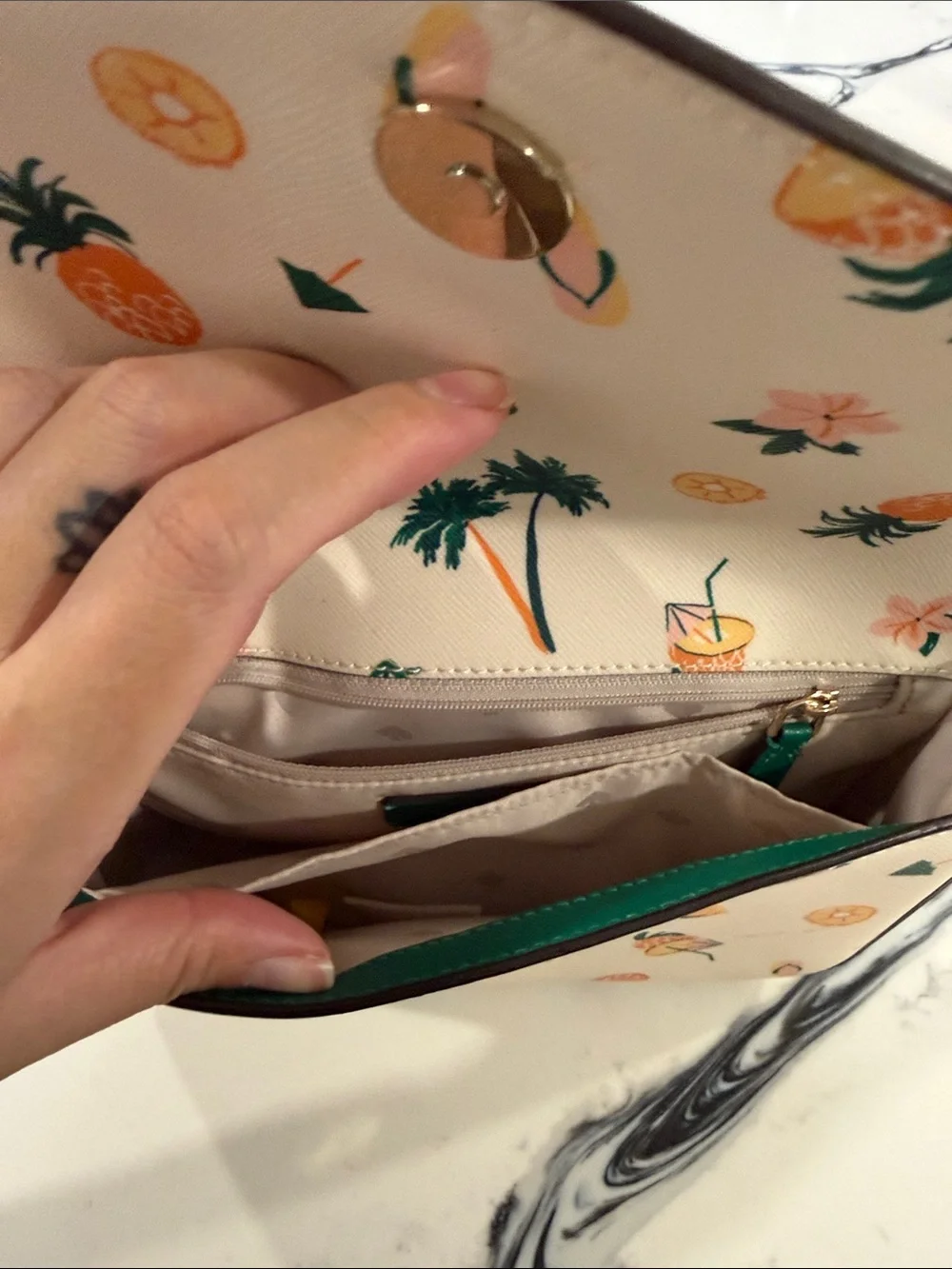 kate spade Cream Crossbody with Green Strap and Citrus Print